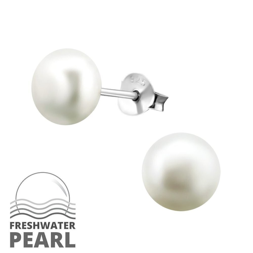 Sterling Silver Freshwater White Pearl Stud Earring 9mm